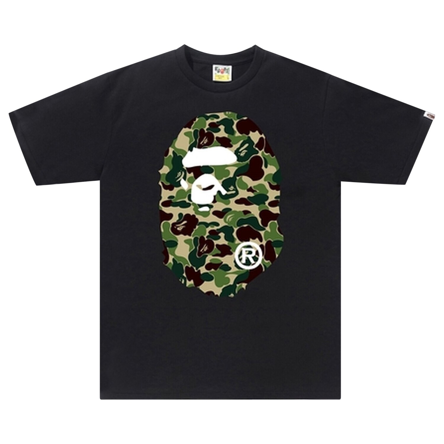 

BAPE ABC Камуфляжная футболка с головой большой обезьяны, цвет черный/зеленый