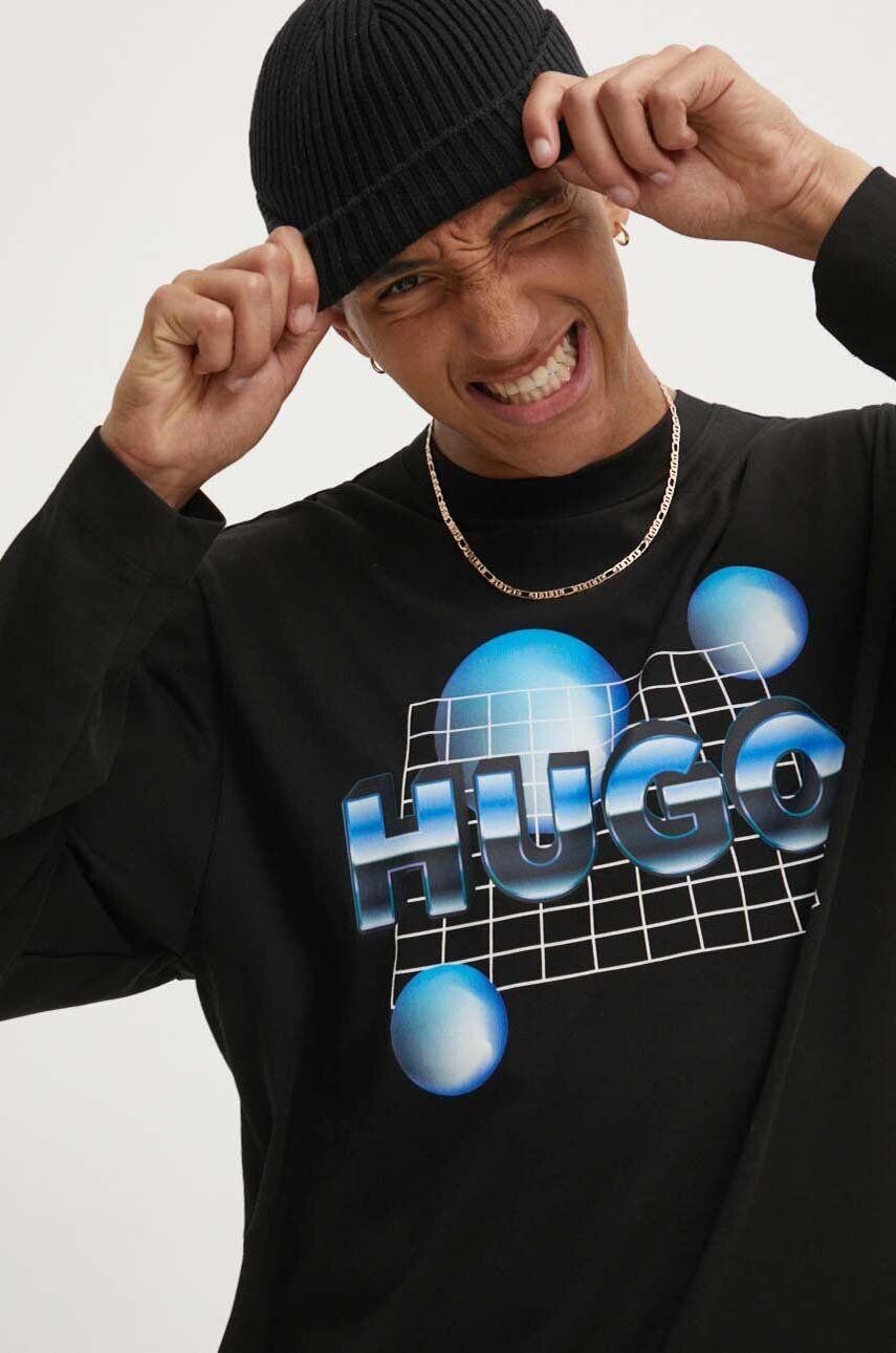 

Хлопковый топ с длинными рукавами Hugo Blue, черный