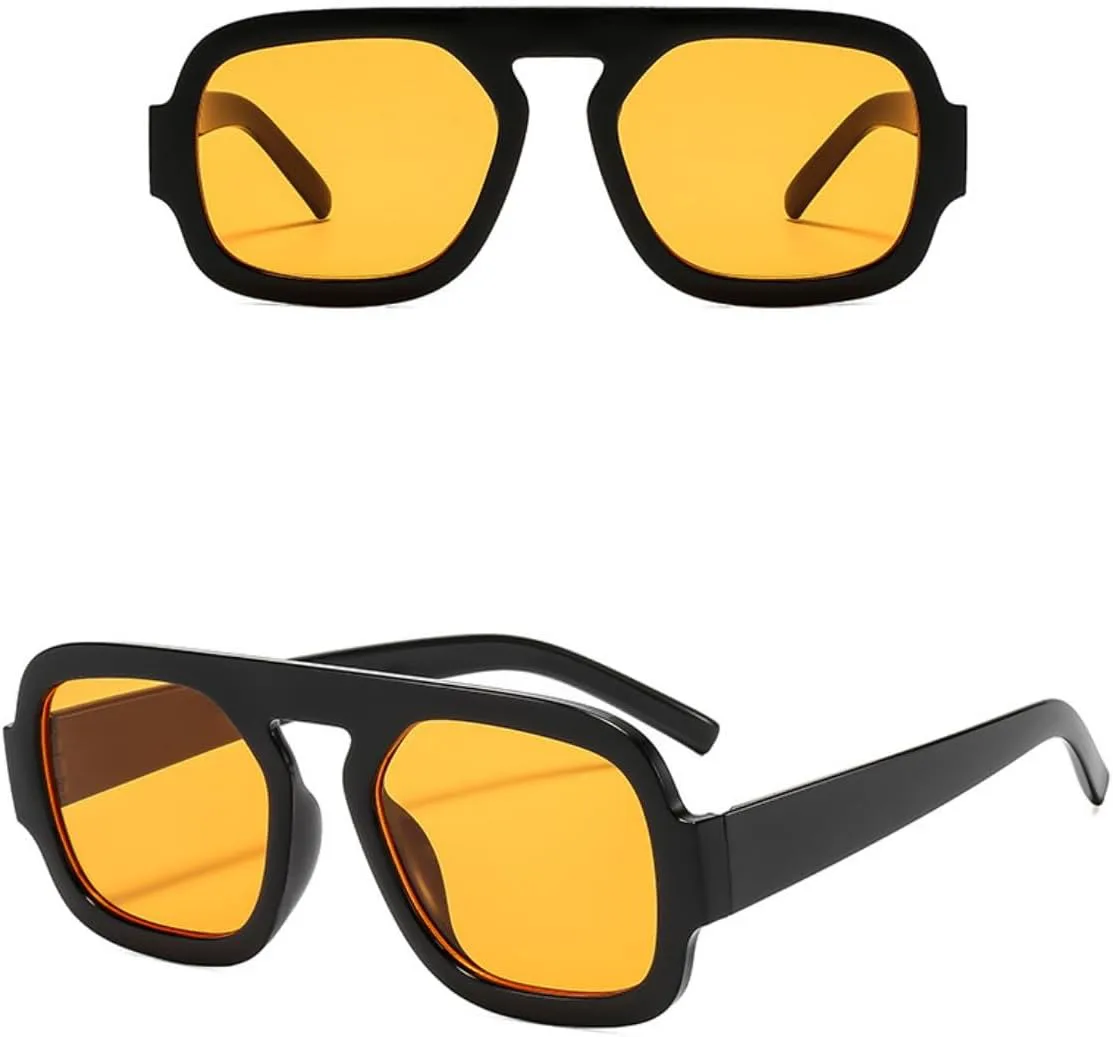 

4 пары модных квадратных солнцезащитных очков-авиаторов для женщин и мужчин, с плоской оправой, в стиле ретро 70-х, винтажные солнцезащитные очки ISIUINN, Orange