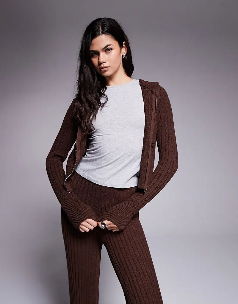 

Толстовка с капюшоном River Island с косичным трикотажем, темно-коричневый цвет