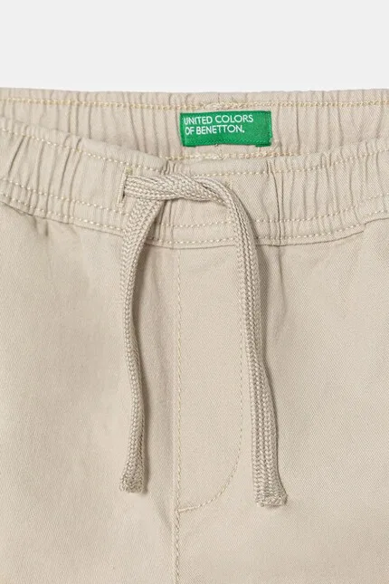 Штаны детские из хлопка модель прямого кроя United Colors of Benetton, бежевый — фото 3