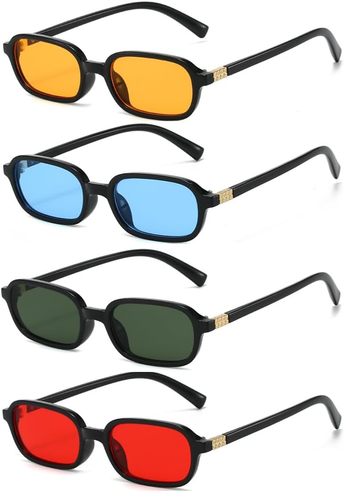 

Ретро-набор квадратных солнцезащитных очков 90-х годов для женщин и мужчин, 4 штуки, винтажные, в маленькой оправе, с защитой от УФ-излучения Generic, Black Frame Lens:orange, Blue, Green, Red
