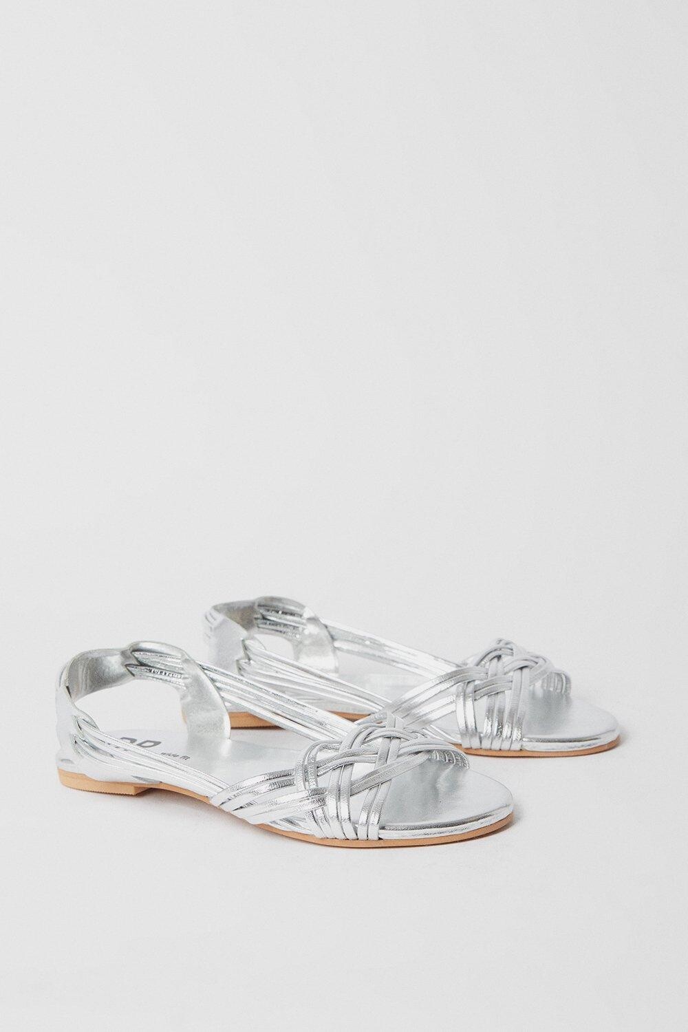 Широкие кожаные плетеные сандалии Jocelyn на плоской подошве Dorothy Perkins, серебро — фото 3