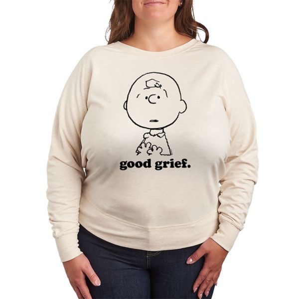 

Футболка большого размера с длинными рукавами из французского трикотажа "Peanuts Charlie Brown Good Gright Face" Licensed Character, белый