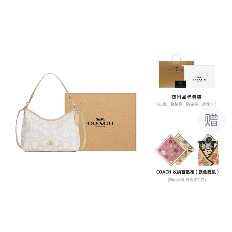 

COACH Сумка через плечо из лакированного полотна среднего размера бежевая