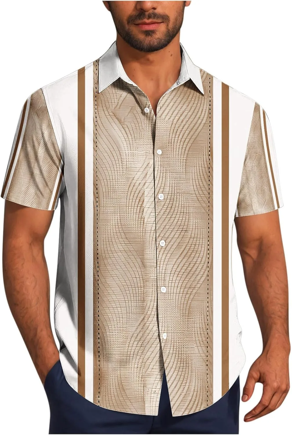 

Мужская футболка с коротким рукавом и высоким воротником в цветочном принте