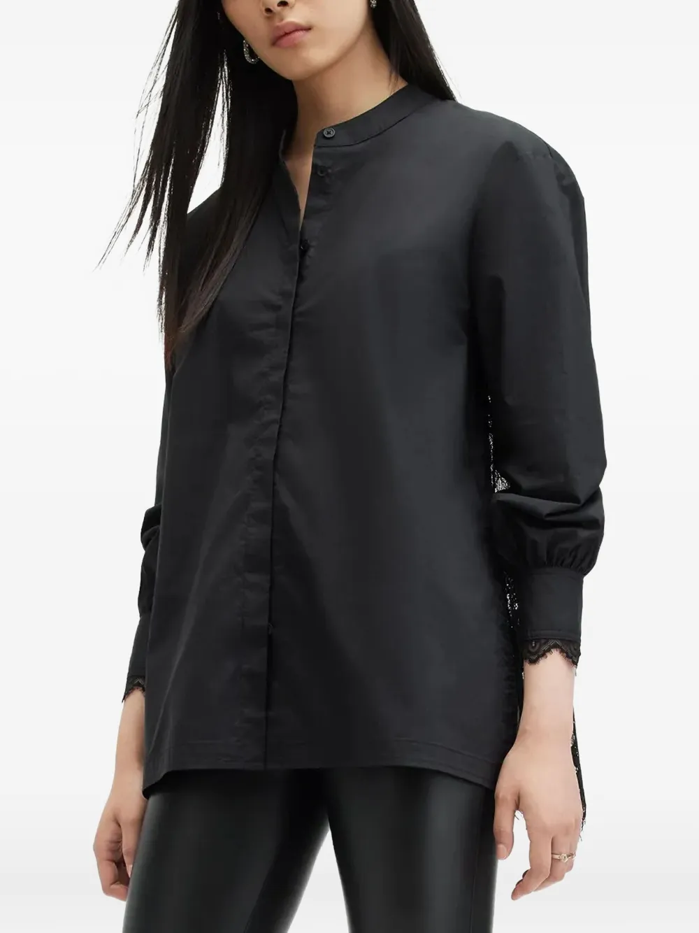 

Рубашка из поплина с кружевными вставками AllSaints, черный