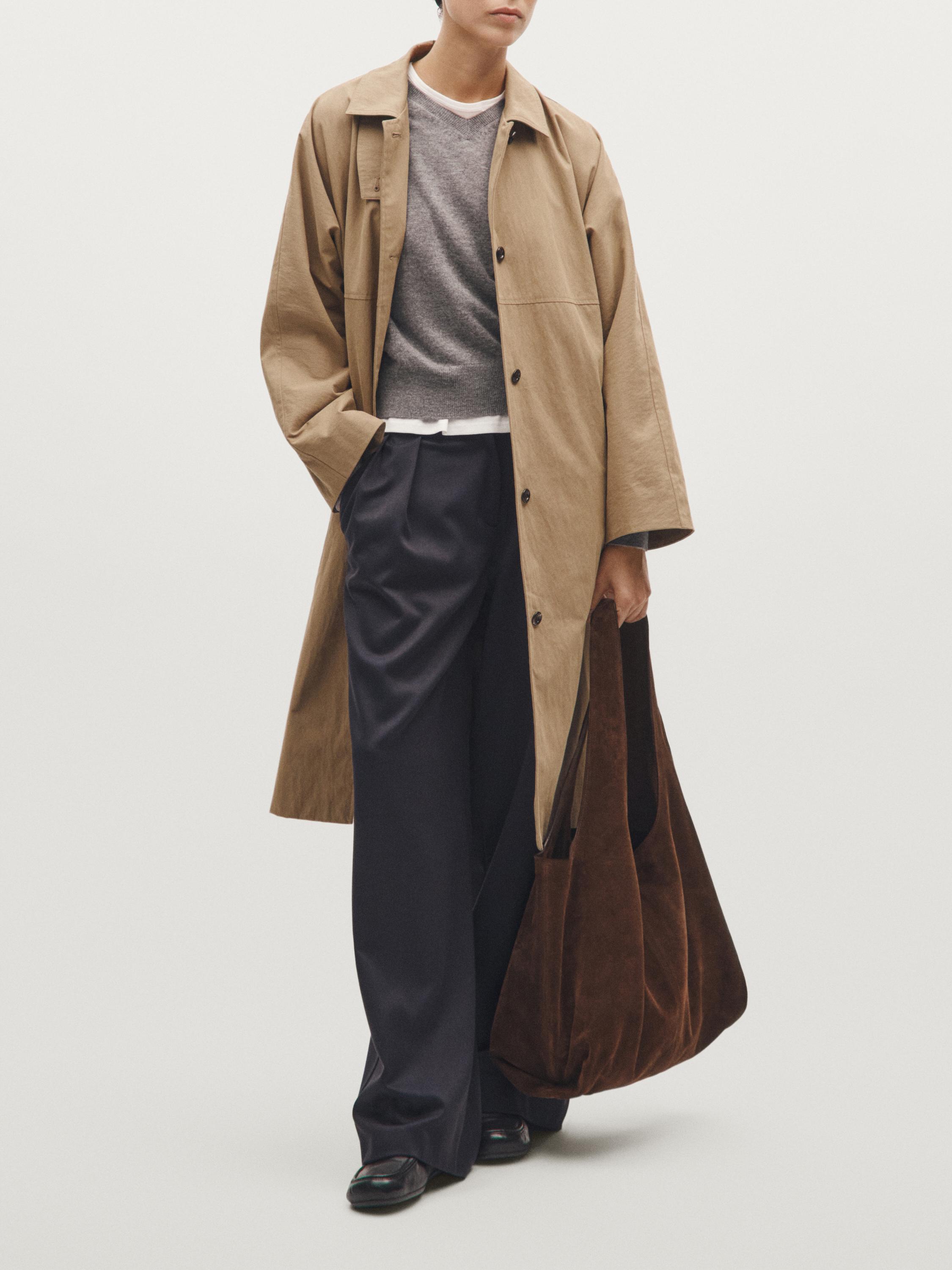 

Сумка-Тоут из спилковой кожи большого размера Massimo Dutti, Mink