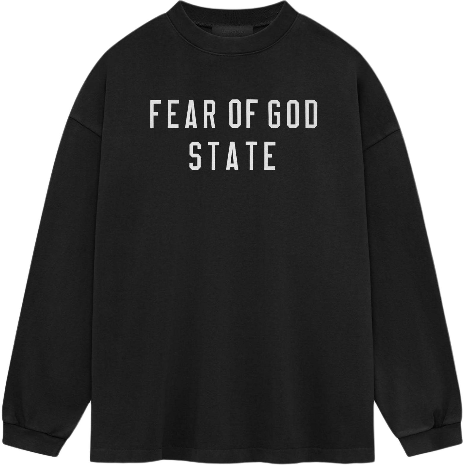 Тяжелая футболка с длинным рукавом Fear Of God Essentials, Обсидиановый черный/Черный — фото 2