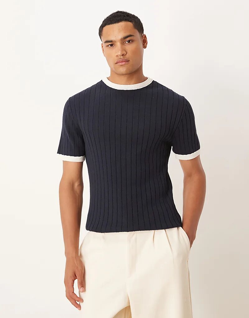 

Футболка ASOS DESIGN Muscle Fit Ringer темно-синего цвета