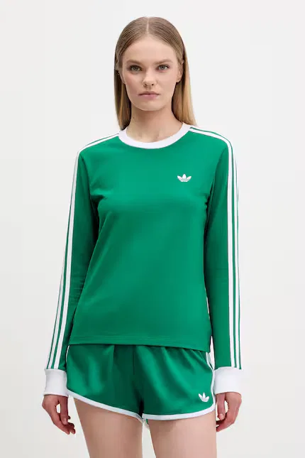 Лонгслив из эластичного хлопка Adidas Originals, зеленый