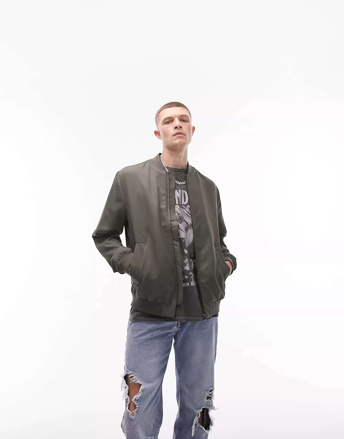 

Бомбер Topman цвета хаки