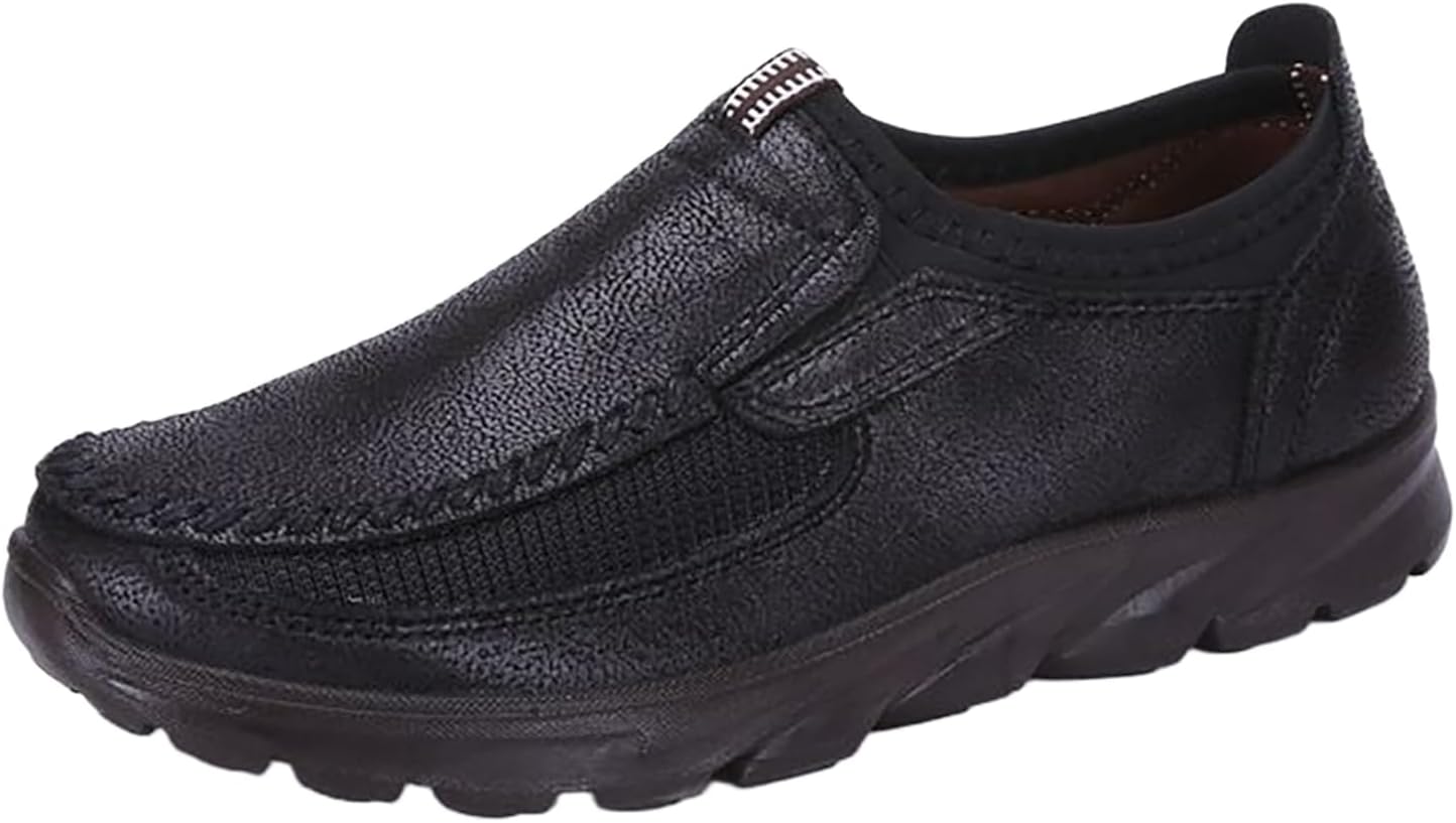 

Мужские кожаные лоуферы с толстой подошвой, низким верхом, без шнурков, удобные, дышащие, с широкой круглой ноской, нескользящей мягкой подошвой, мокасины для повседневной носки, работы и вождения Nxnbhsl, черный