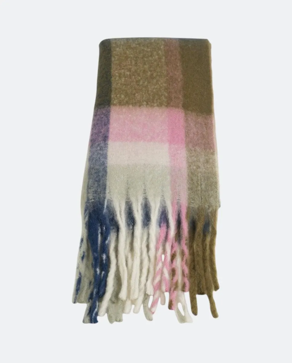 

Прямоугольный шарф из шерсти в полоску и клетку Kbas, хаки