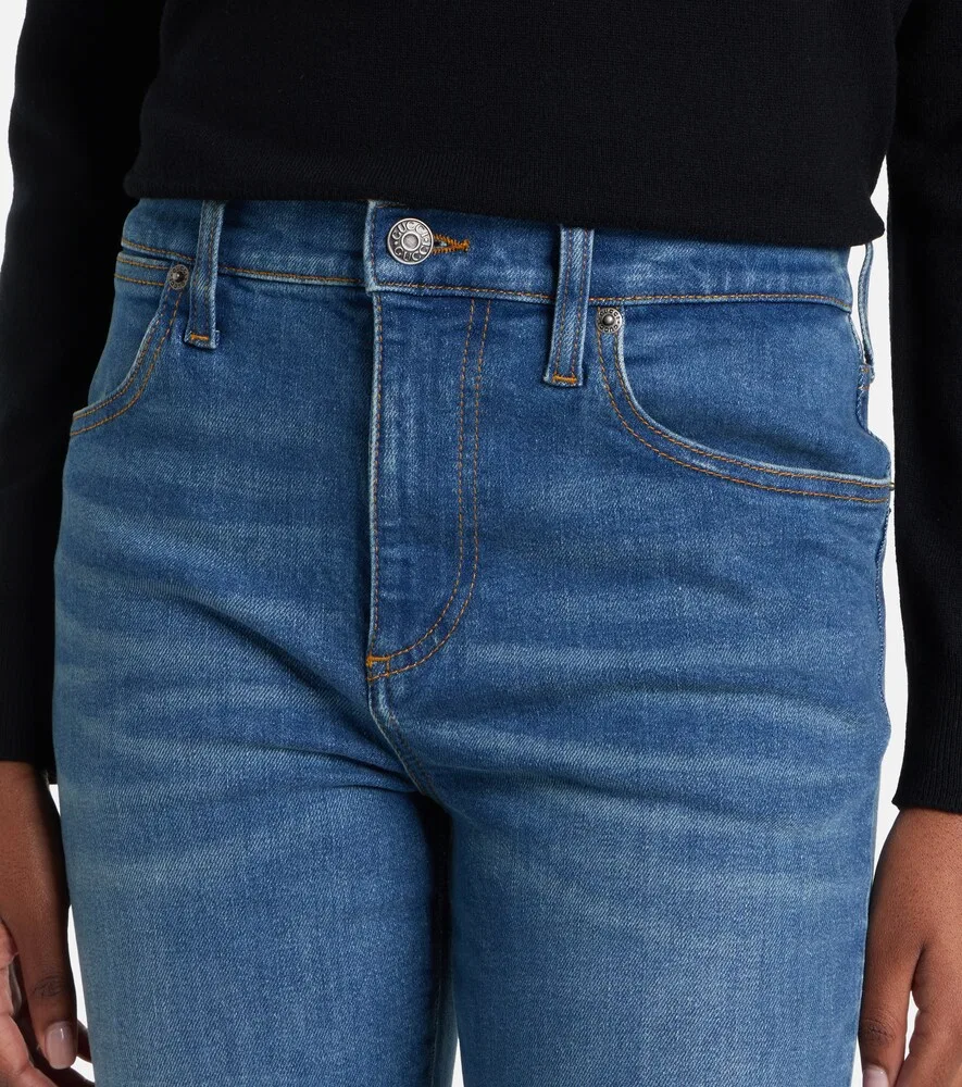 Джинсы Gucci Узкие, с кожаной вставкой, Синий — фото 3