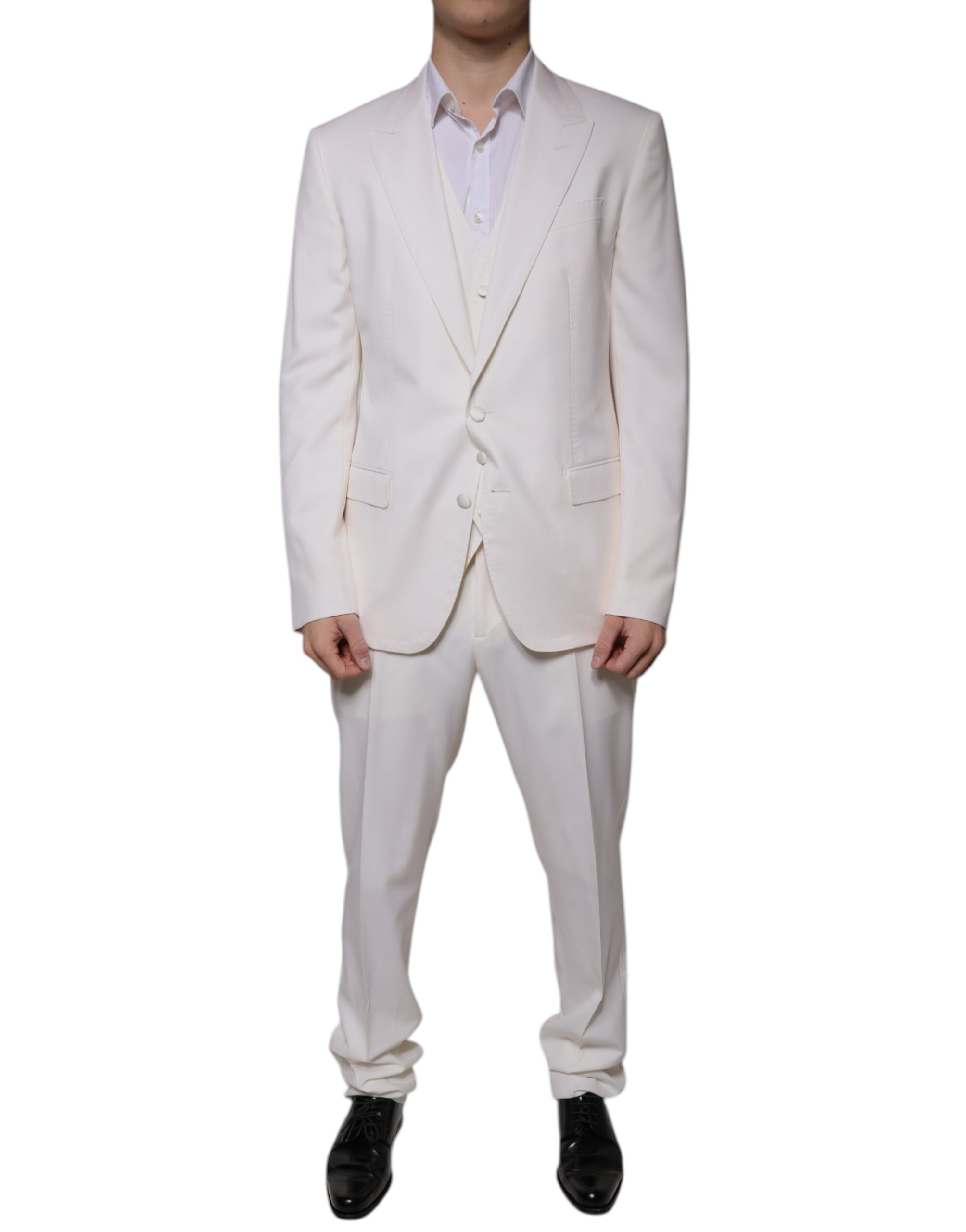 

Белый шерстяной шелковый костюм-тройка SlimFit Dolce & Gabbana