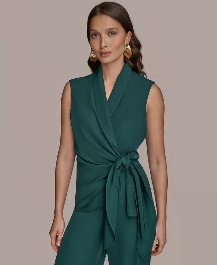 

Женский топ с завязкой на талии и запахом Donna Karan New York, синий
