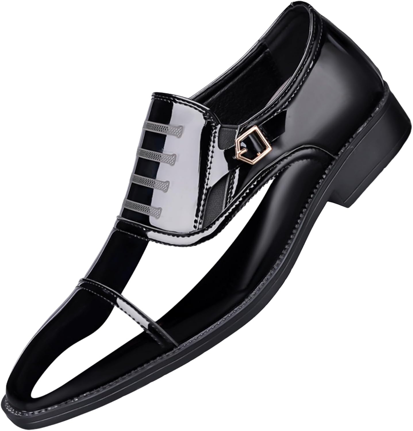 

Мужские классические лакированные туфли-оксфорды без шнурков с острым носком и металлической пряжкой для деловых встреч и свадеб, черные/винно-красные, удобные лоферы Kelibasi