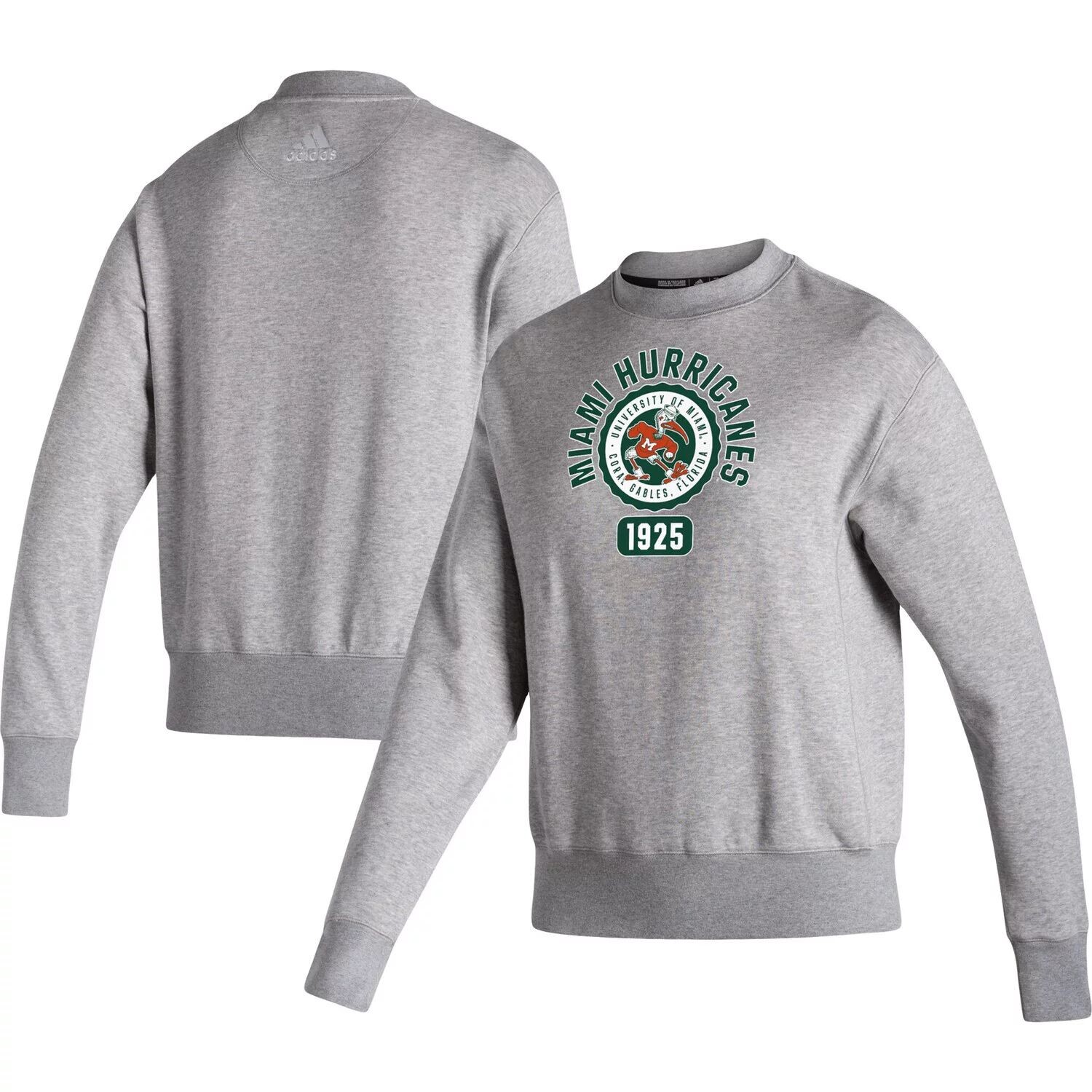 

Женский свитшот adidas Heathered Grey Miami Hurricanes Vintage Circle Pullover adidas