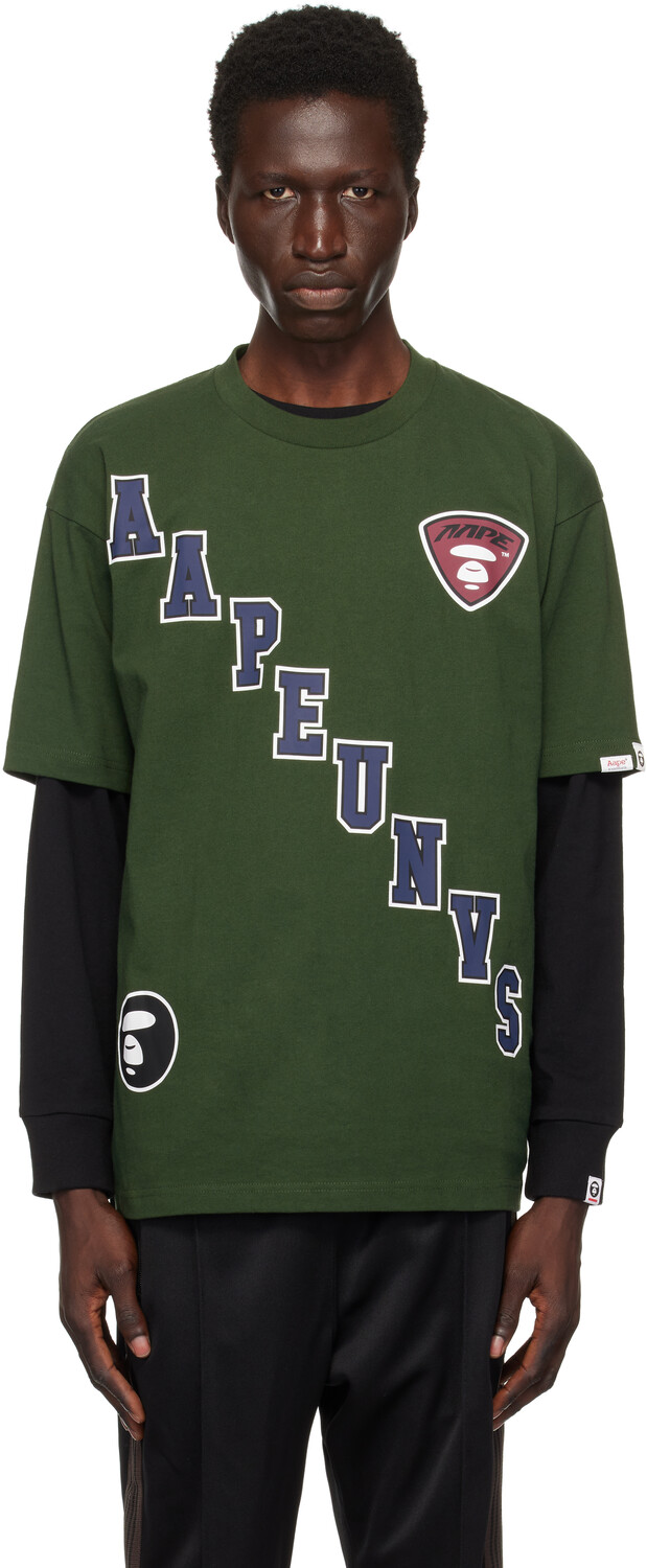 

Футболка с зеленой тематикой AAPE by A Bathing Ape, темно-зеленый