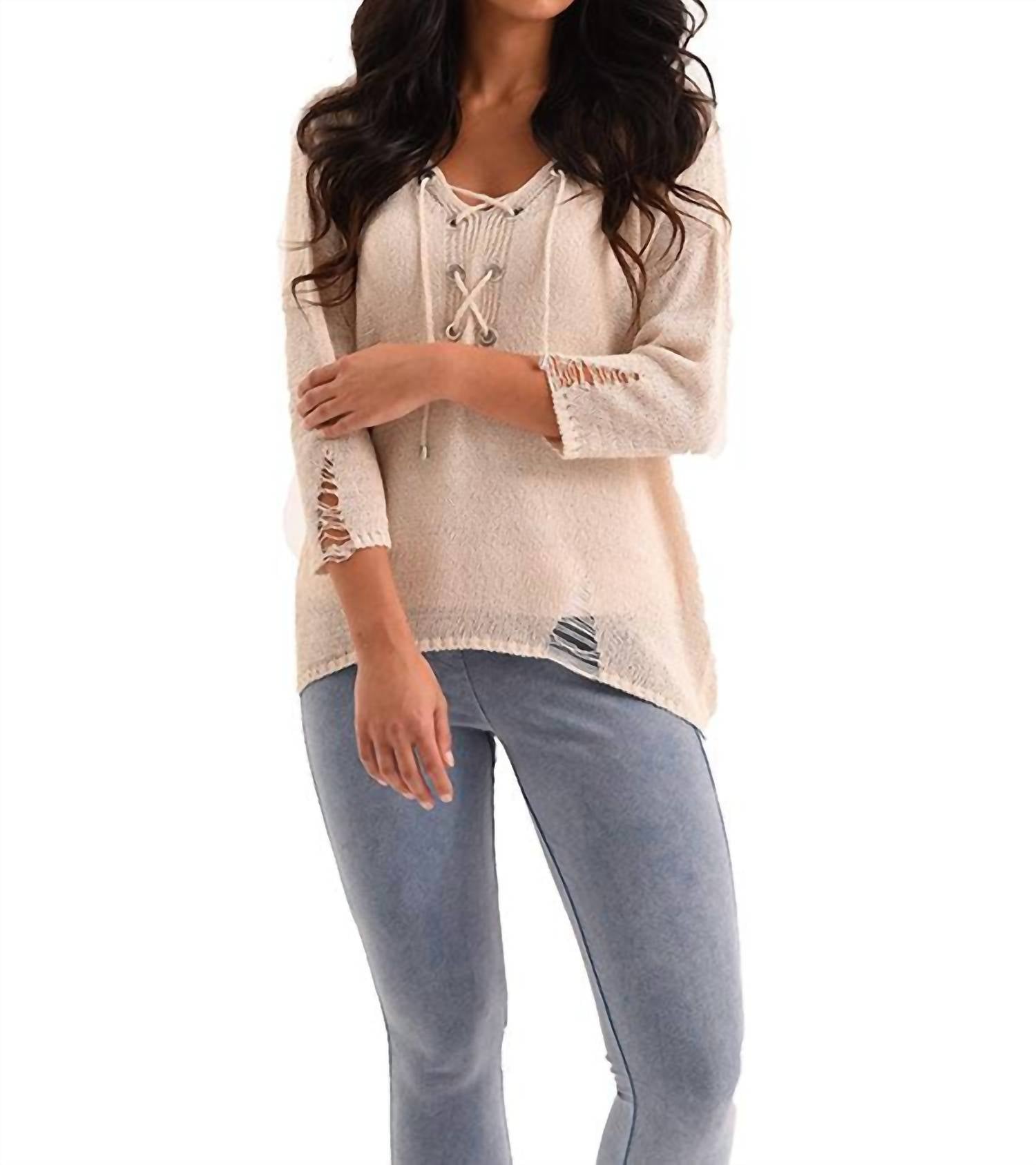 

Топ Sloane Crochet Raw Cut Tie Top бежевого цвета french kyss