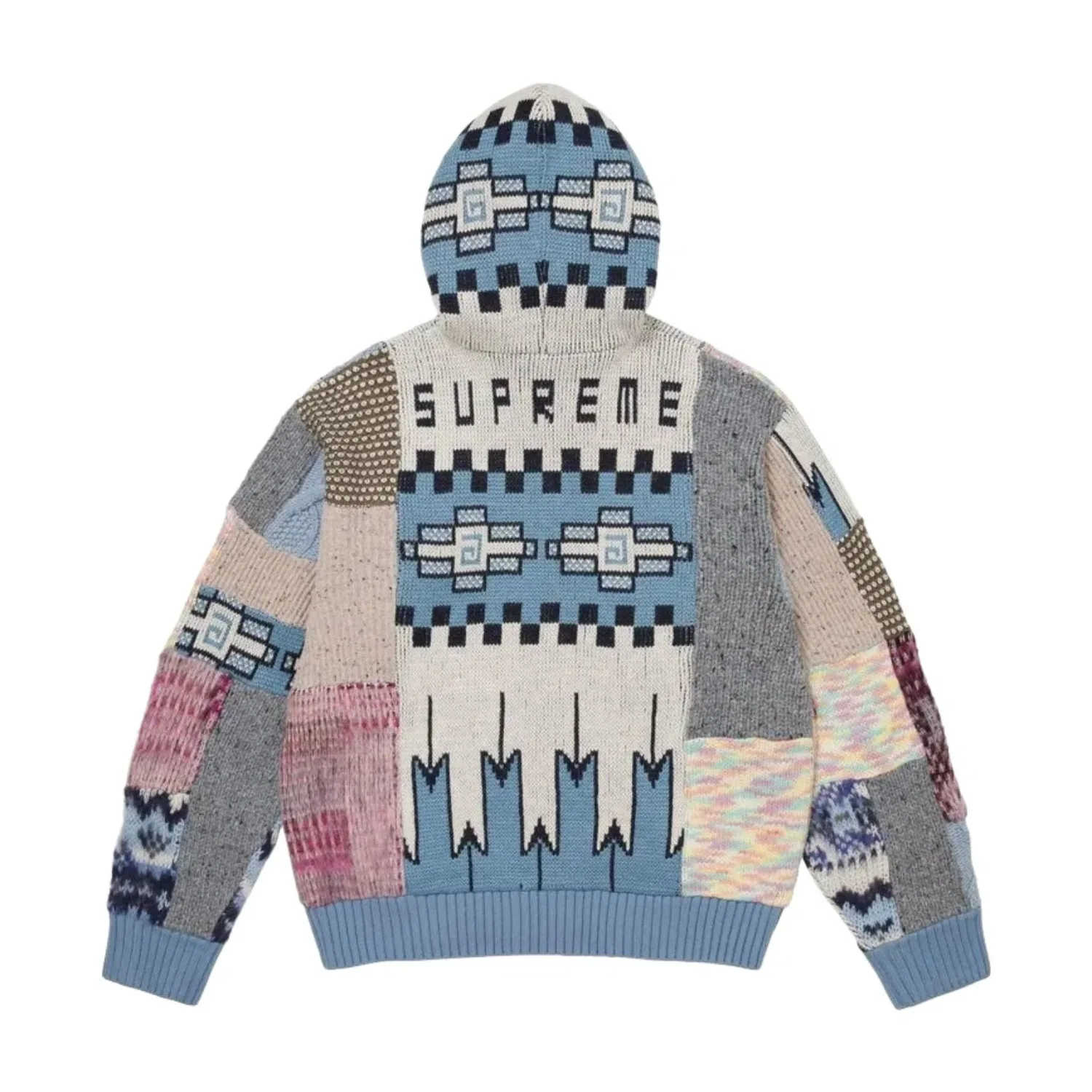 Свитер Supreme SS26 на молнии с капюшоном и лоскутным узором, светло-голубой, SUP-SS26-261-BLU — фото 2