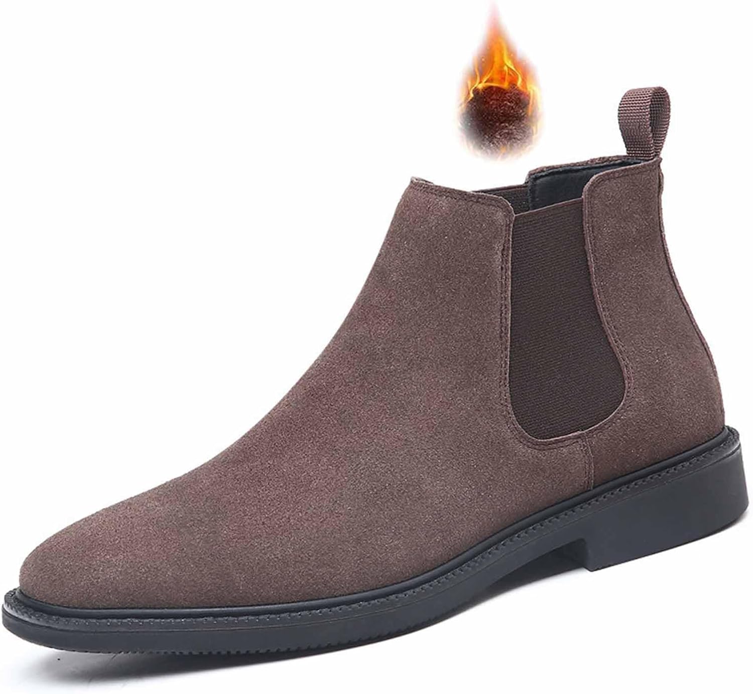 

Мужские замшевые ботинки Челси на молнии, удобные, с круглым носком, низким каблуком, утепленные мехом, зимние, повседневные и деловые высокие ботинки Eggdk, коричневый