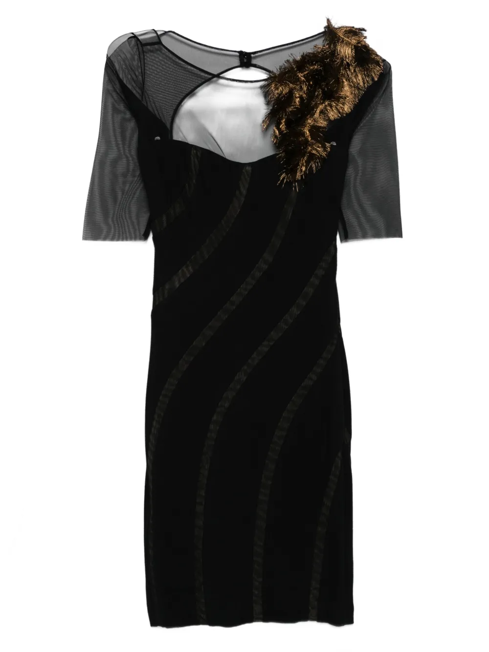 

Платье с перьями и прозрачными вставками Gemy Maalouf, черный