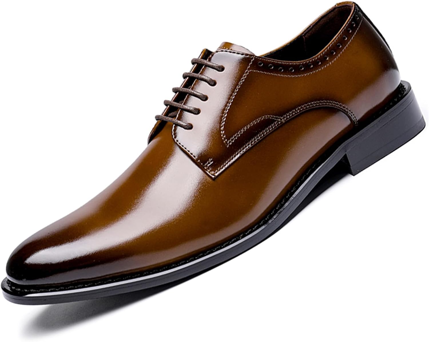 

Мужские классические кожаные оксфорды на шнуровке, удобные туфли с низким каблуком для бизнеса и повседневной носки, современные свадебные и формальные туфли Ptnoka, коричневый