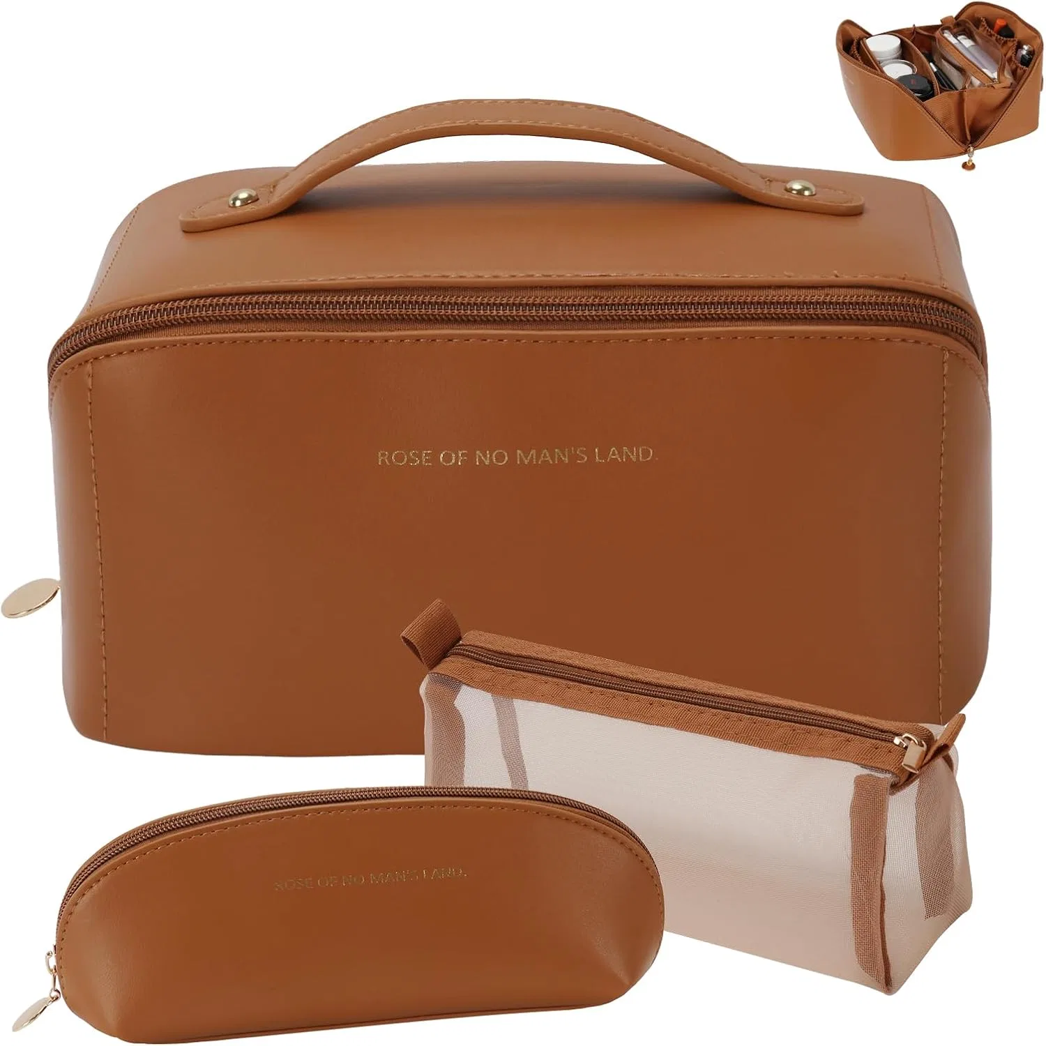 Набор из 3 дорожных косметичек из искусственной кожи Zaleeta, Brown