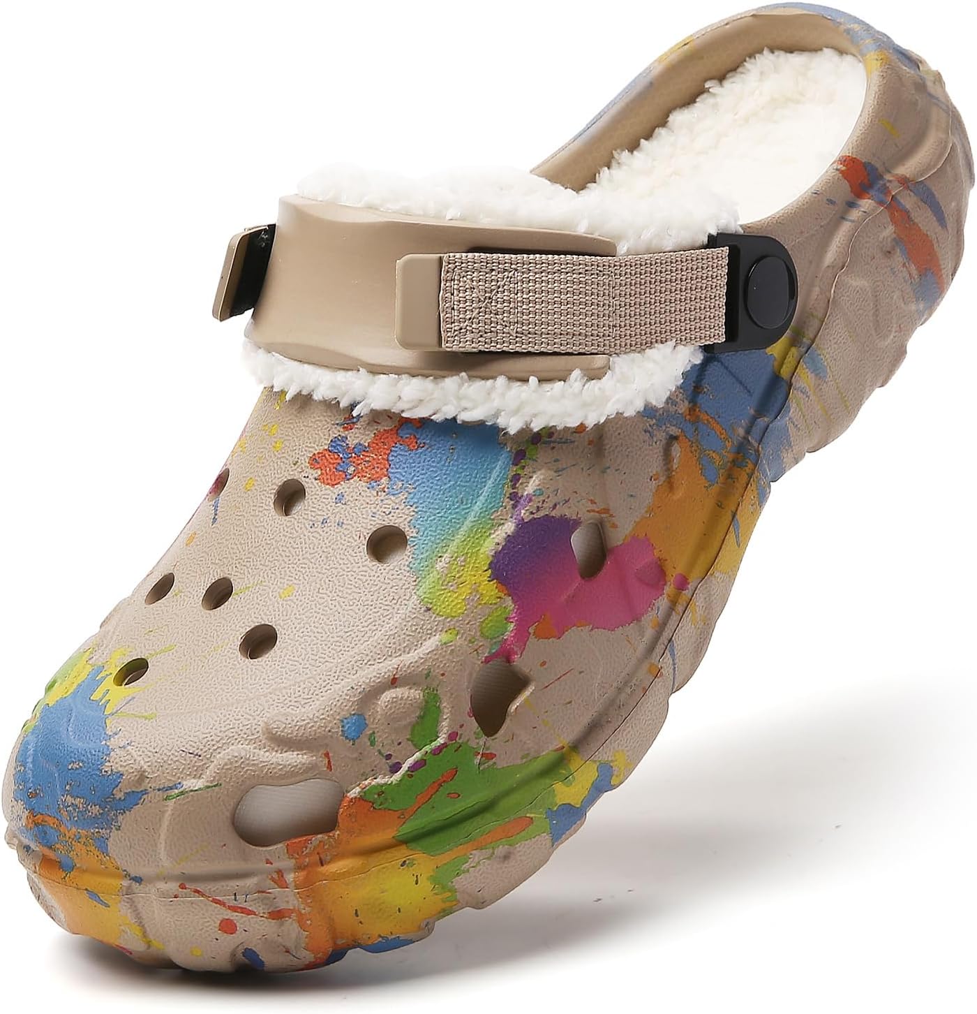 

Мужские зимние кломпы - садовые кломпы с искусственным мехом, легкие, с пристраиваемым ремешком, тапочки-слипоны для дома и улицы, утепленные на зиму, яркая расцветка Eliogn, хаки