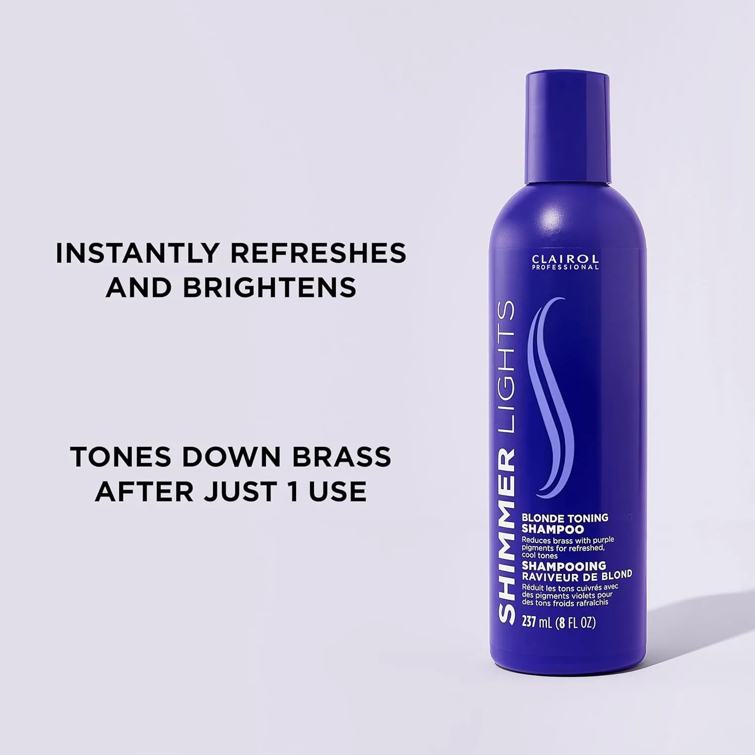 Фиолетовый шампунь Clairol Professional Shimmer Lights | Нейтрализует медные и желтые оттенки | Для светлых, серебристых, седых и мелированных волос 237 мл (.), silver — фото 4