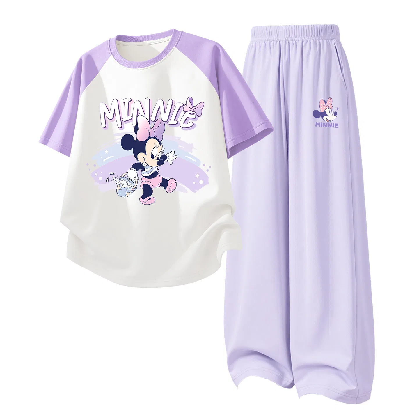 Спортивный костюм для детей Disney в стиле преппи зелено-розовый — фото 3