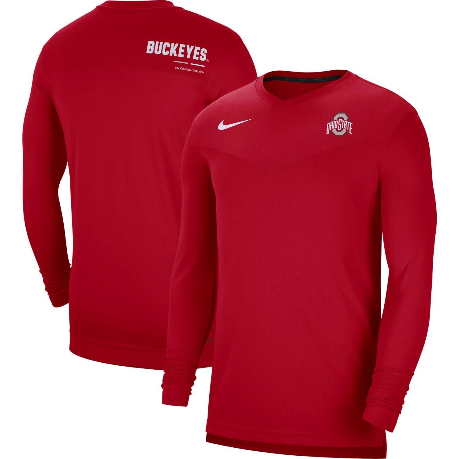 

Мужская футболка Scarlet Ohio State Buckeyes 2022 Coach Performance с длинным рукавом и v-образным вырезом Nike