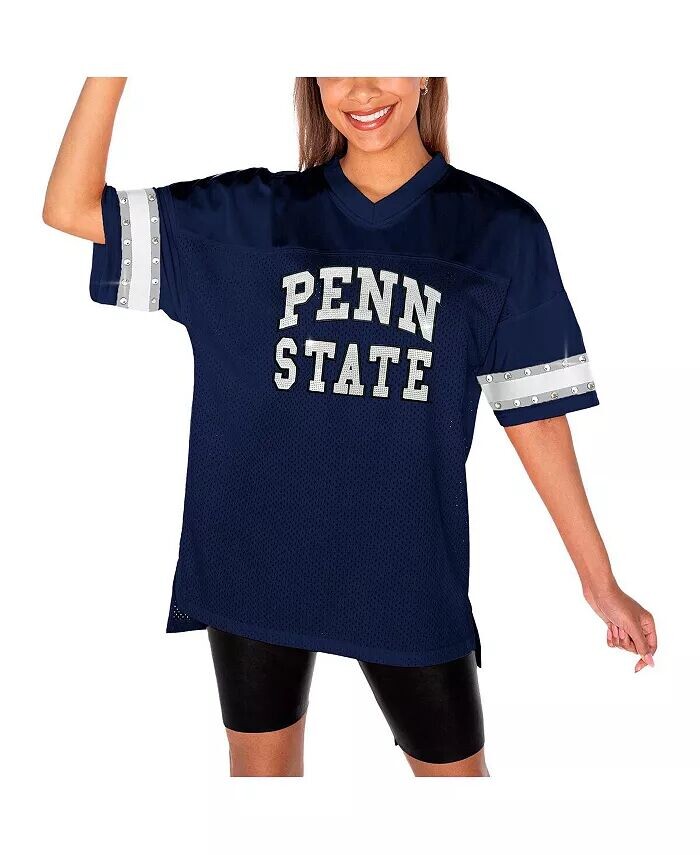 

Женская футболка Navy Penn State Nittany Lions Until Kickoff со стразами Gameday Couture