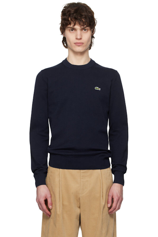 

Синий хлопковый свитер с круглым вырезом Lacoste