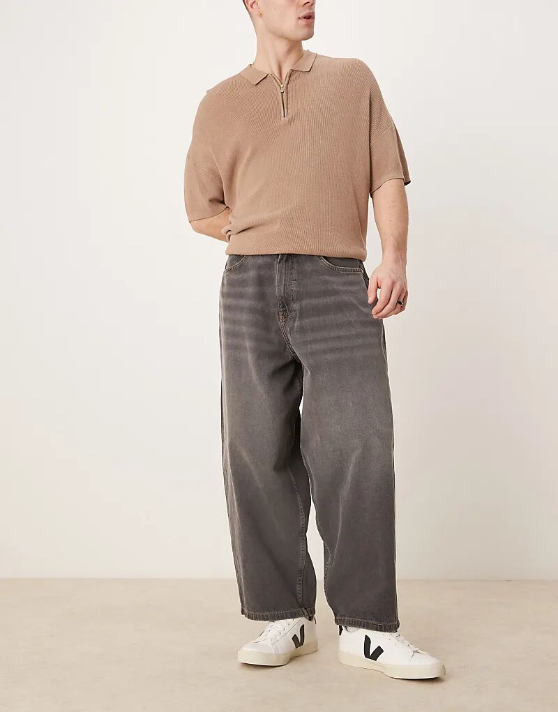 

Широкие джинсы-баллоны ASOS DESIGN черного цвета с потертостями