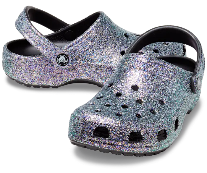 Классические блестящие сабо Crocs женские, цвет Black / Multi — фото 2