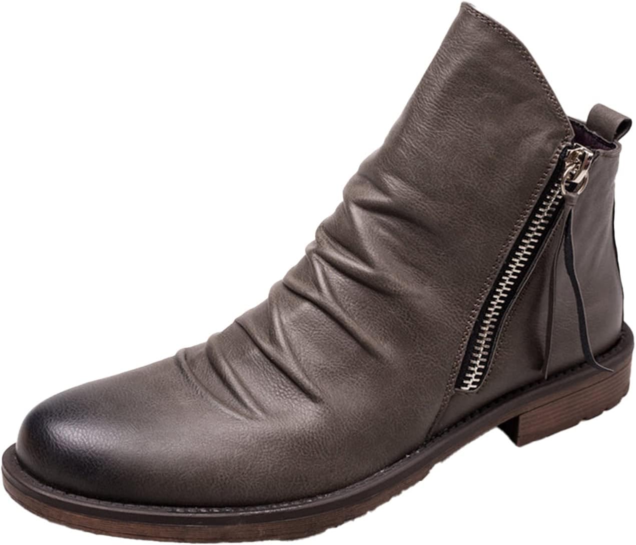 

Мужские блестящие плиссированные кожаные ботинки челси на боковой молнии, с массивным каблуком, водонепроницаемые ботинки-ботильоны Elshtide, серый