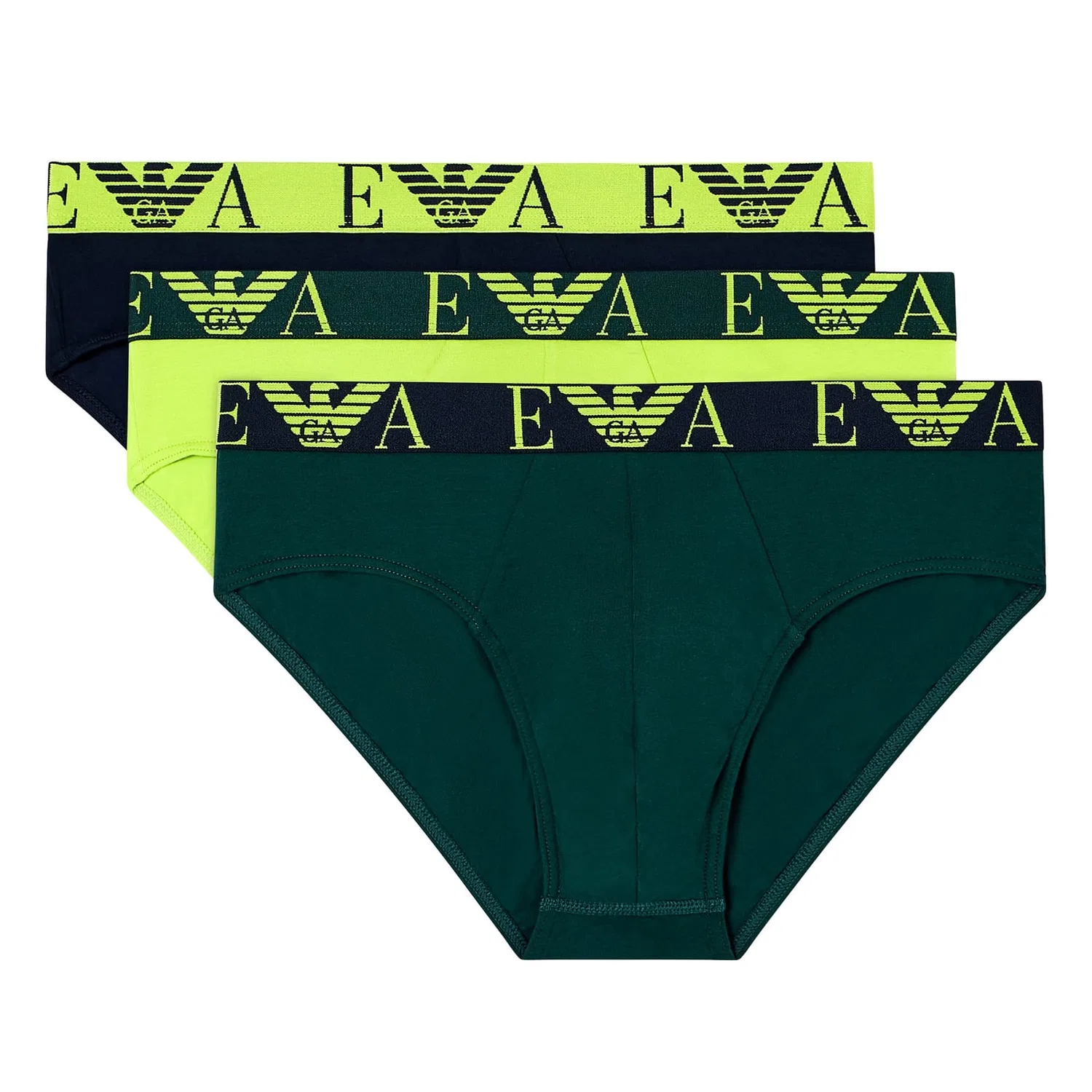 Слипы, 3 шт, из хлопка с эластаном, Emporio Armani, мультиколор