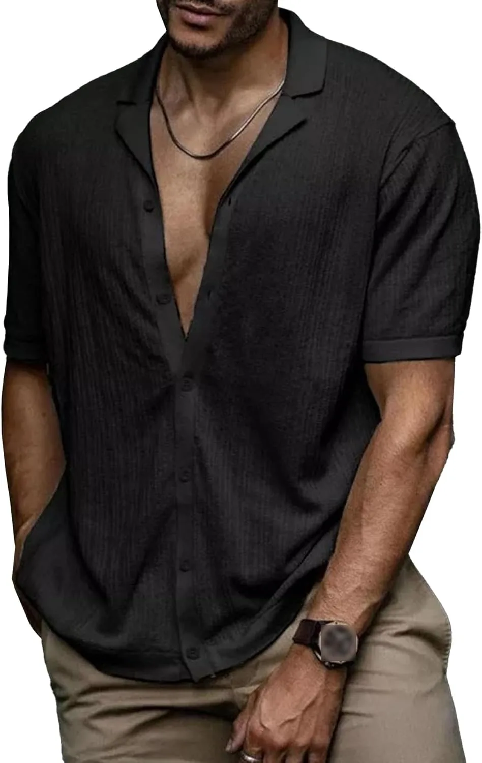 

Мужская летняя рубашка с коротким рукавом из хлопка и льна Maiyifu-GJ