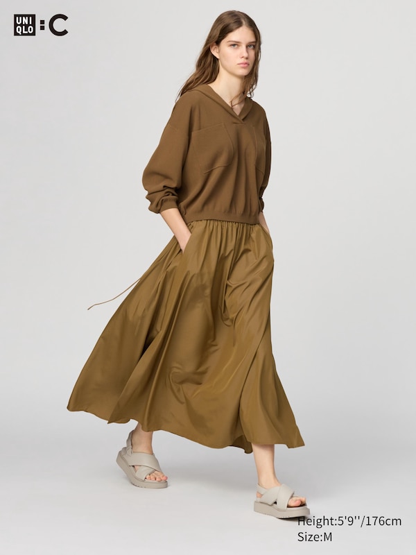 

Длинная юбка с разрезом и сборками Uniqlo, коричневый