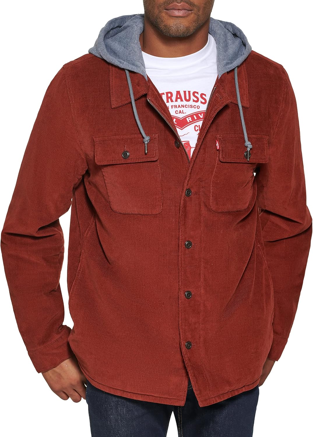 

Мужская клетчатая куртка-рубашка Levi's с капюшоном и подкладкой из шерпы (стандартные размеры, большие и высокие), Rust Corduroy