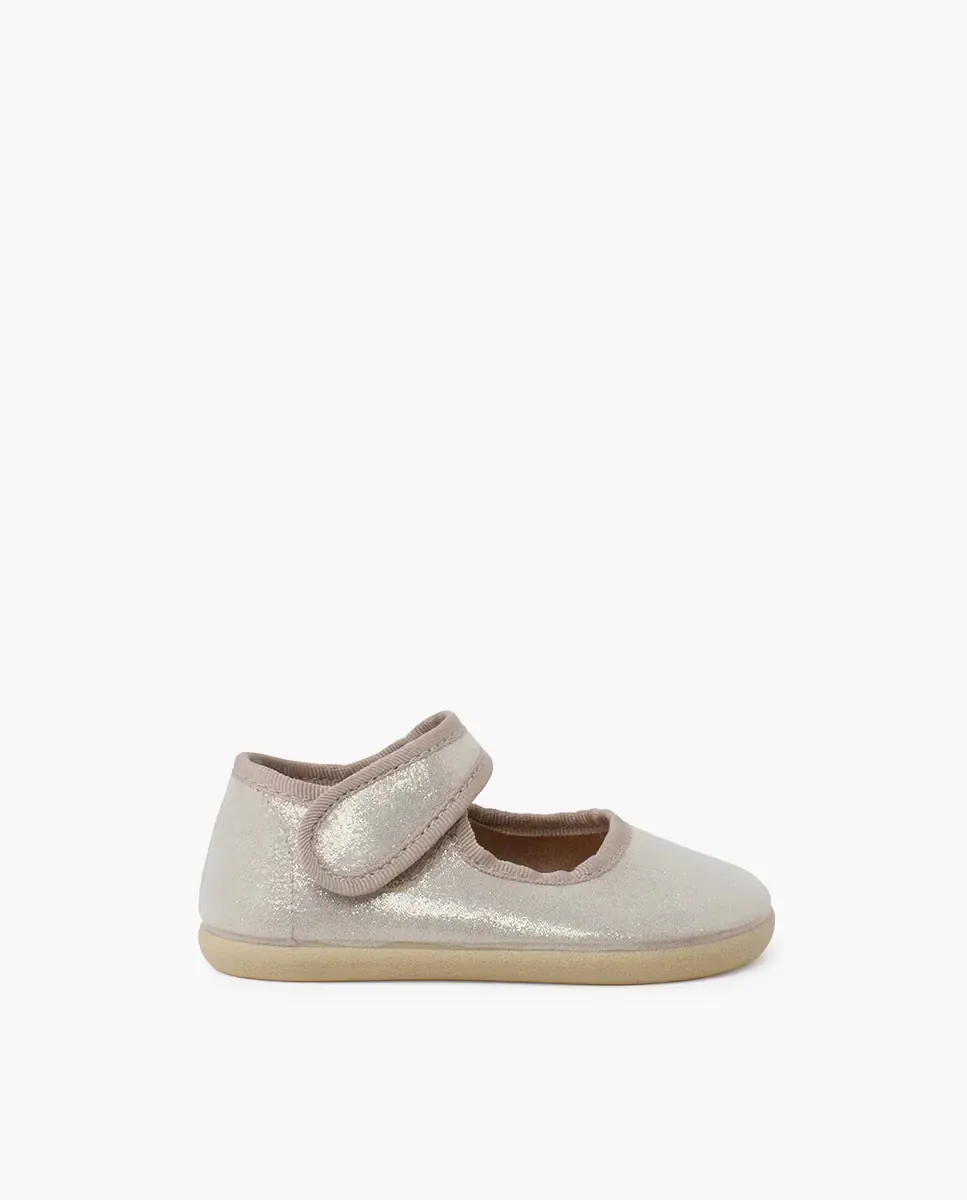 Детские балетки Barefoot с блестящей липкой лентой Pisamonas, Plata Mate