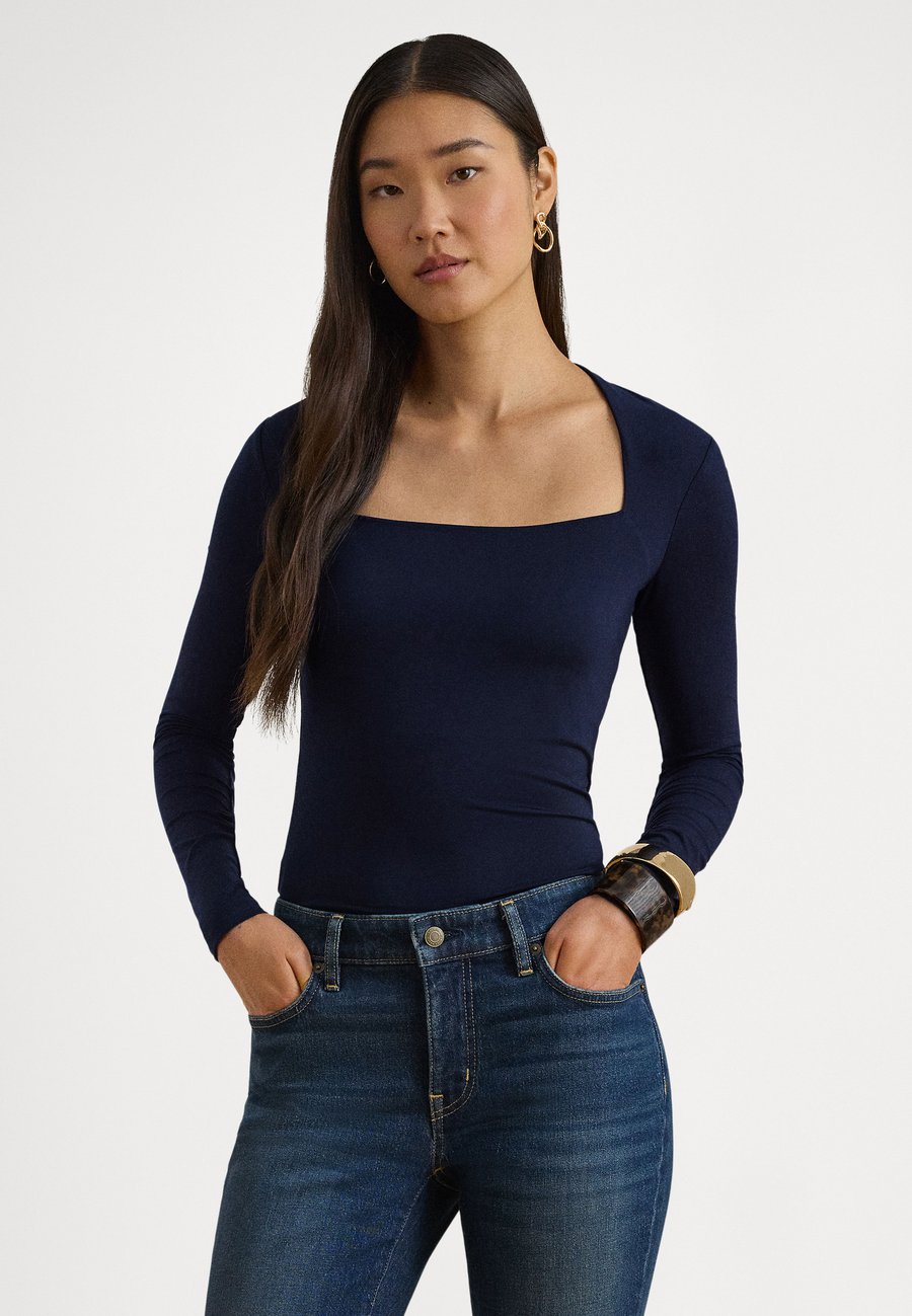 

Топ Lauren Ralph Lauren STRETCH JERSEY SQUARE-NECK TOP, Lauren Navy/Dark Blue