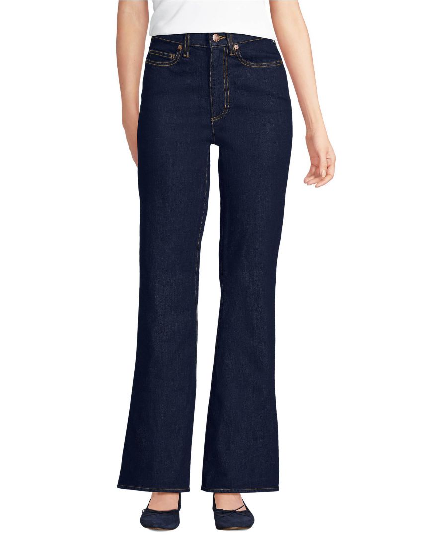 

Женские джинсы из мягкого денима с высокой посадкой и классическим расклешенным низом Lands' End, Deep rinse