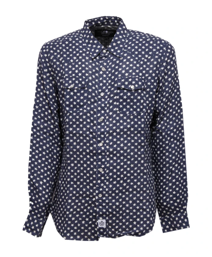 

Льняная рубашка, модель 200422, звездчато-синяя. Hydrogen, синий