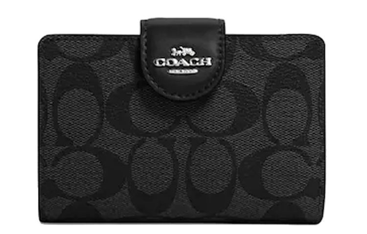 

COACH Холщовый кошелек с кожаными кардхолдерами и монетницей миниатюрный женский хаки и черный