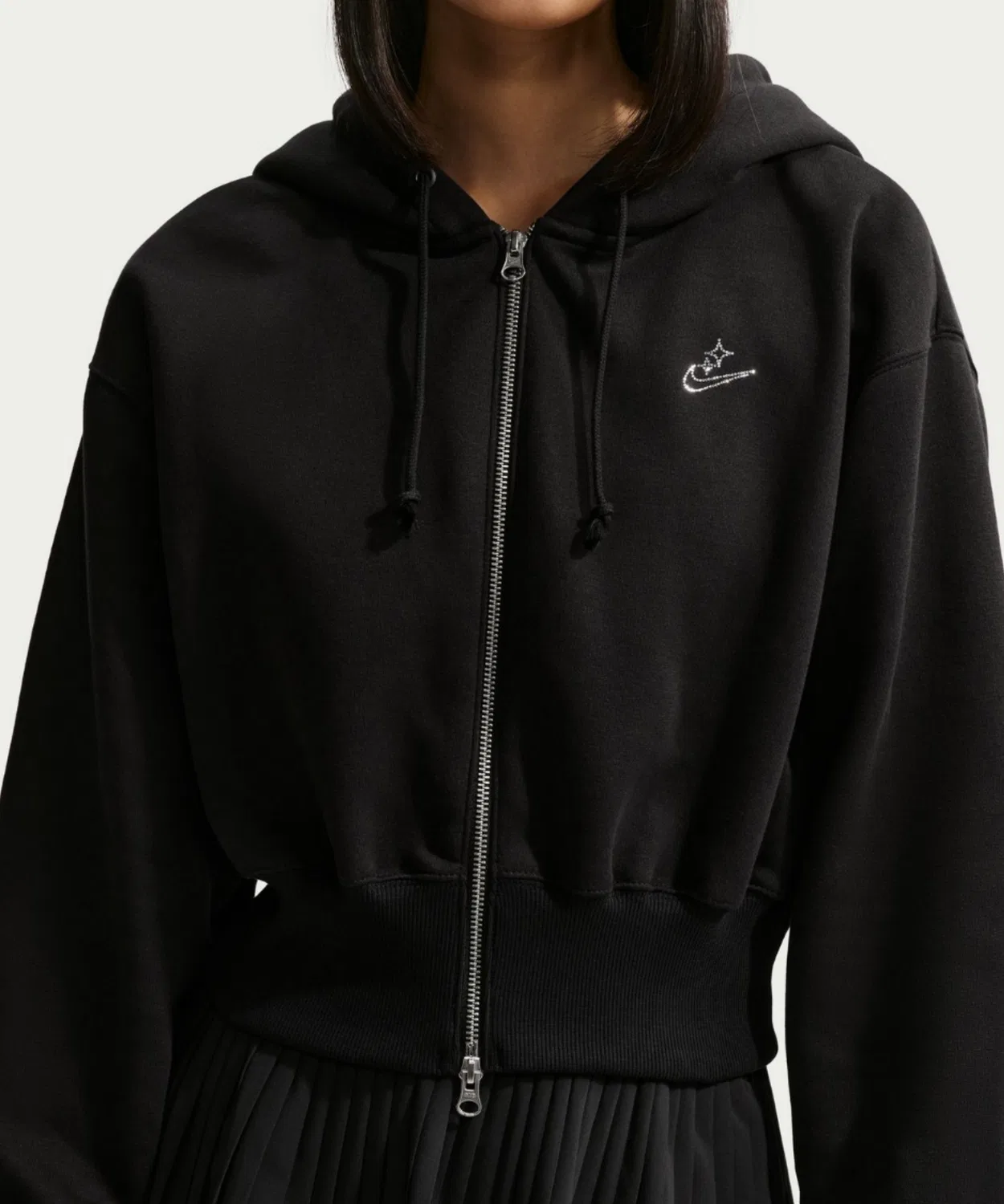 Женская свободная укороченная флисовая кофта Nike Phoenix Fleece на молнии, чёрный