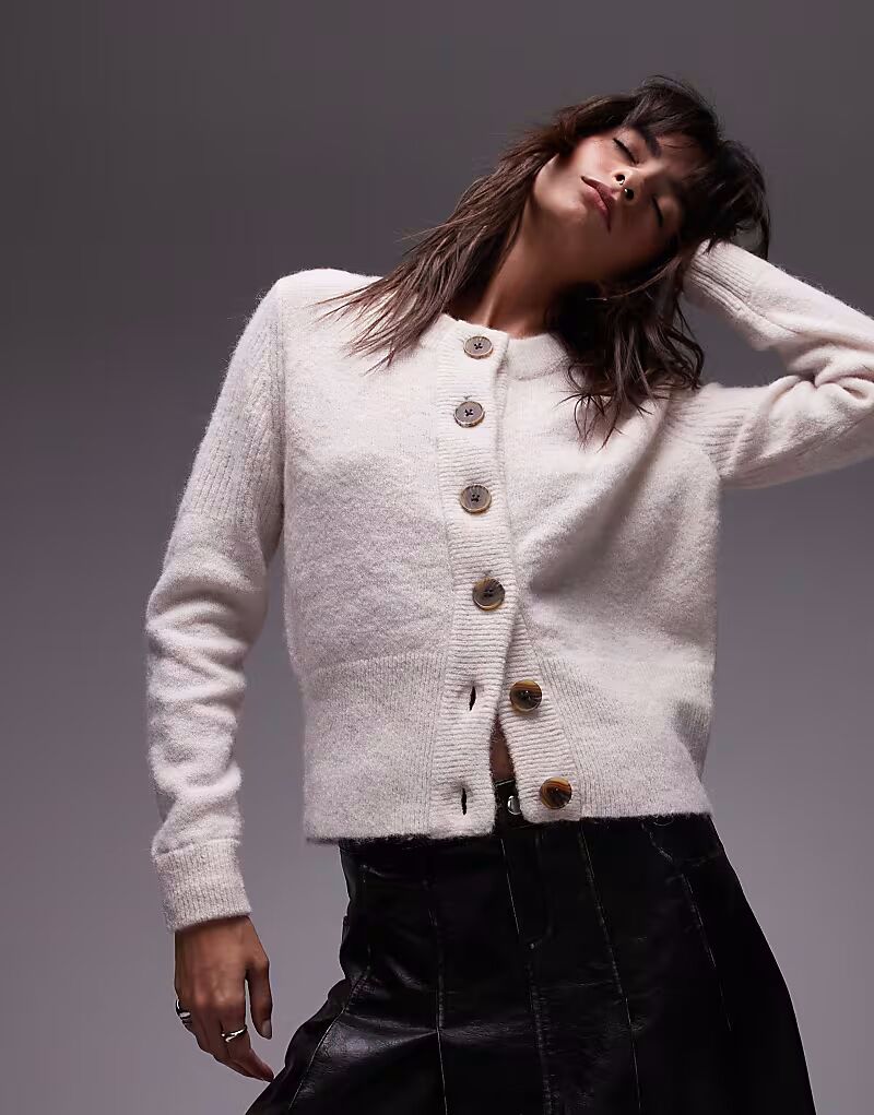 

Кардиган Femme из смеси мериносовой шерсти и альпаки кремового цвета Selected